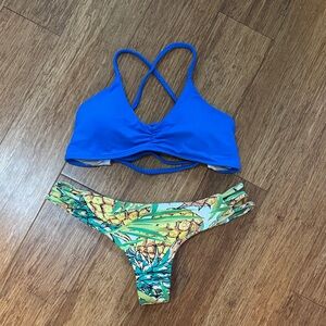 Midori Blue Bikini Top with Tropical Pineapple Print Bottom